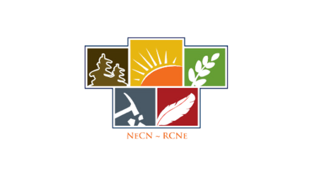 The Grant Getters A logo with five colored sections featuring a sun, trees, a bird, a feather, and a branch. Text below reads "NECN" and "The Grant Getters," highlighting their expertise in grant writing. Grant Writing