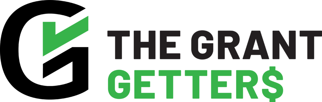 The Grant Getters Logo of "The Grant Getters" features a green check mark symbol on the left, representing successful grant writing, with the text in sleek black and green letters. Grant Writing